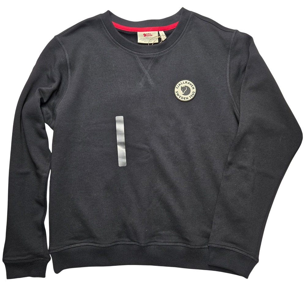 Fjallraven Vardag 1960 Logo Badge Womens Large Black Cotton Crewneck Sweatshirt